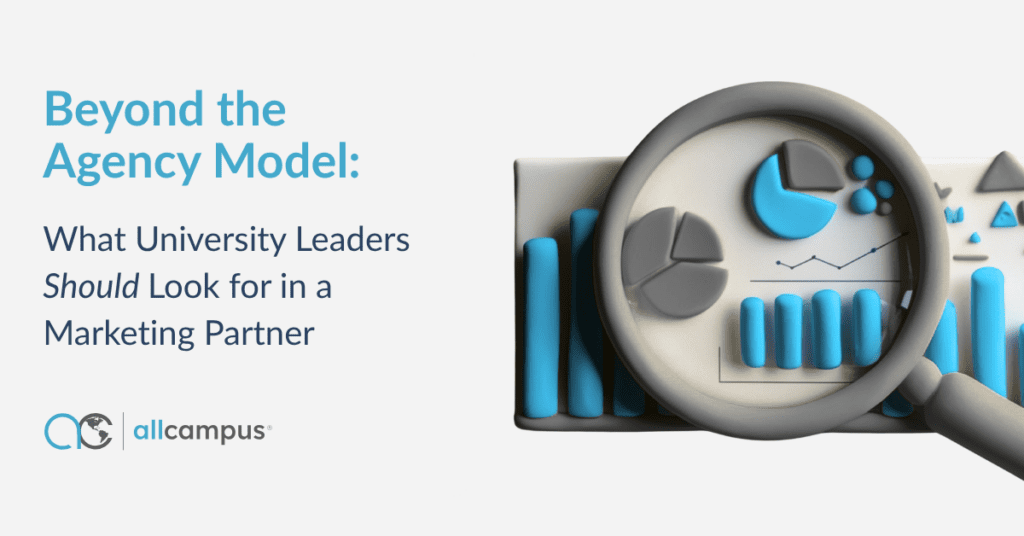 Beyond the Agency Model: What University Leaders Should Look for in a Marketing Partner - Graphic of icons and magnifying glass